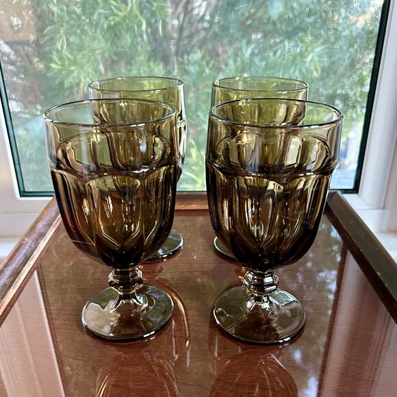 Vintage Libbey Gibraltar Duratuff Olive Green Water Goblets – Set of 4 - Picture 15 of 15